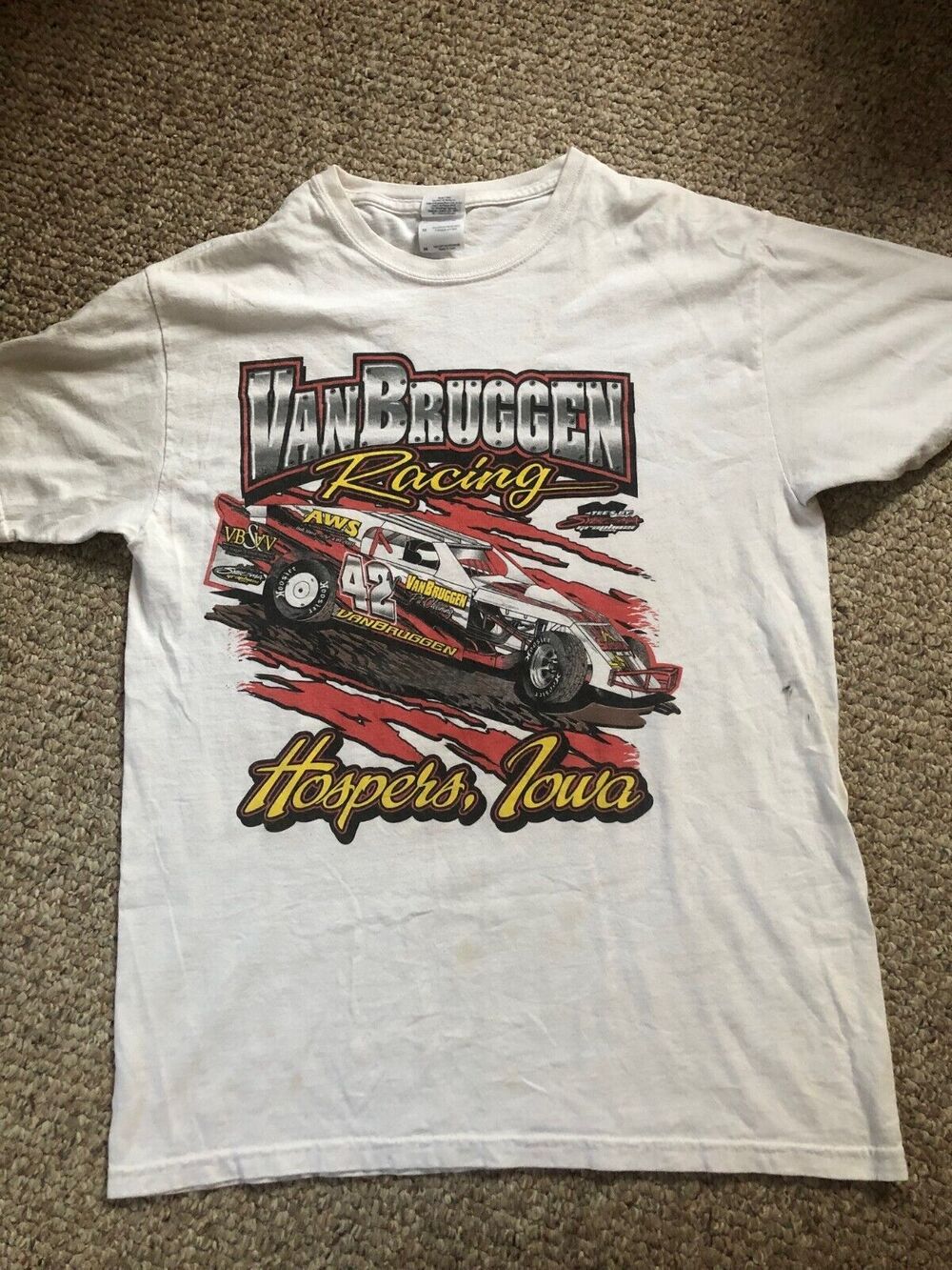 VanBruggen Racing #42 Car Men's Medium T Shirt White 100% Cotton
